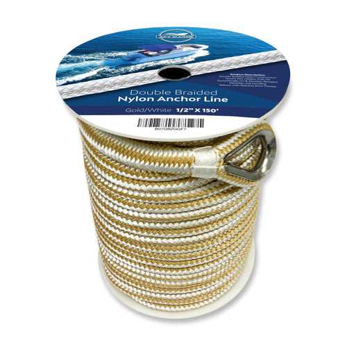 ACY Marine Double Braided Nylon Anchor Line (Gold/ White)